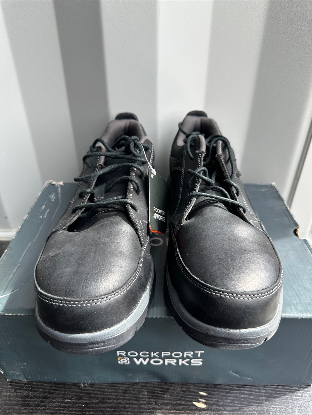 Rockport Men’s Black Leather Steel Toe Oxfords